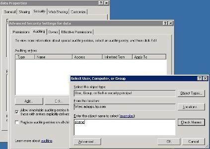 Advanced security settings in ADUC